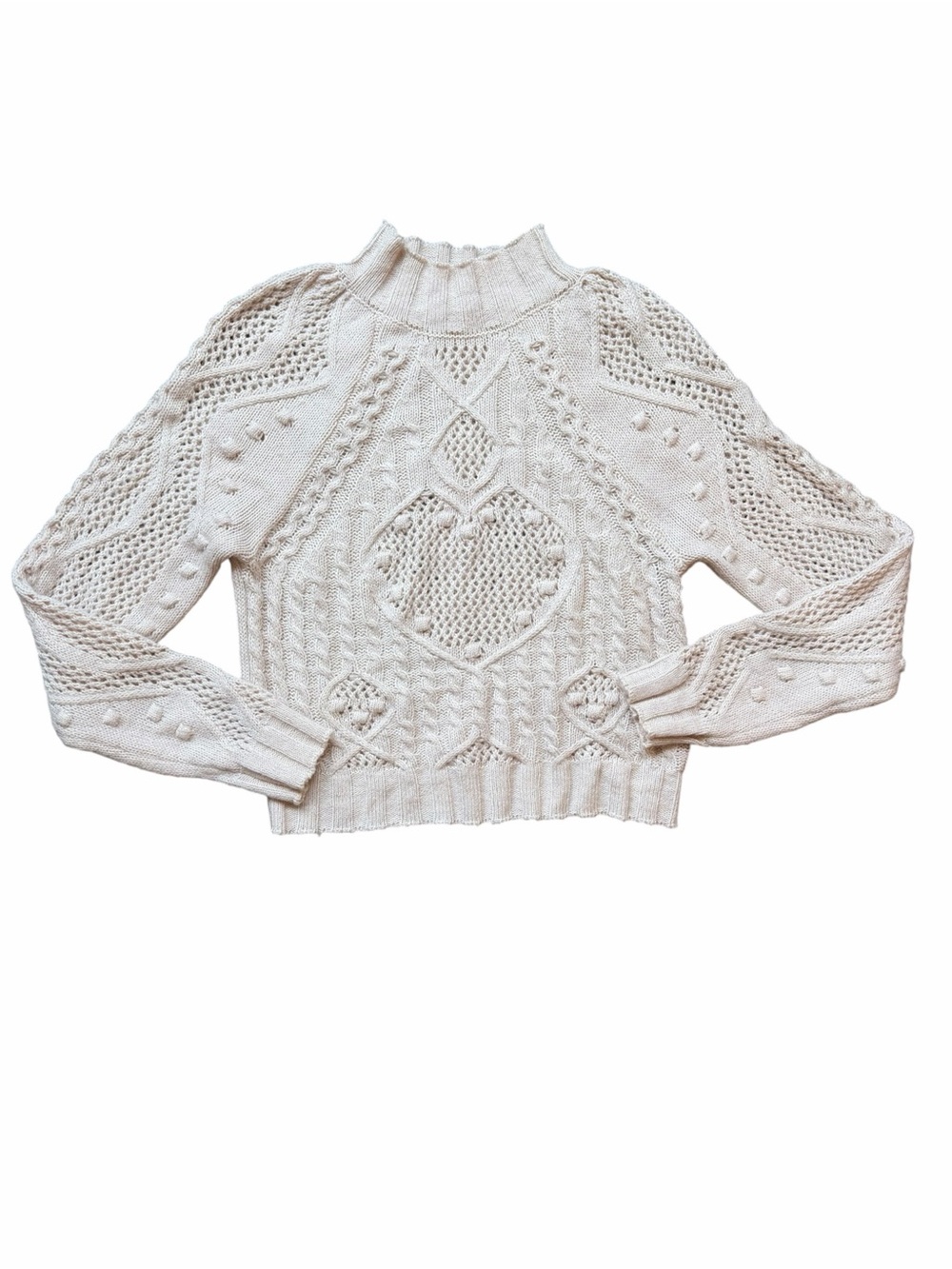 Free People Reina Cable Knit Mock Neck Wooo Blend Sweater